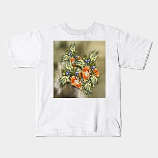 Beautiful flower bouquet on shimmering gold Kids T-Shirt